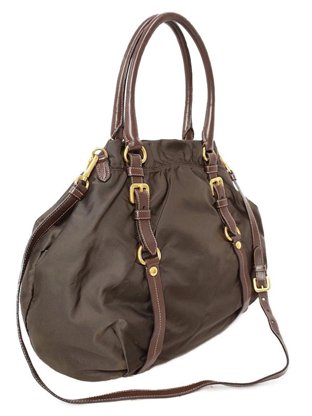 Prada Brown Tessuto Bag Logo Hobo trim leather